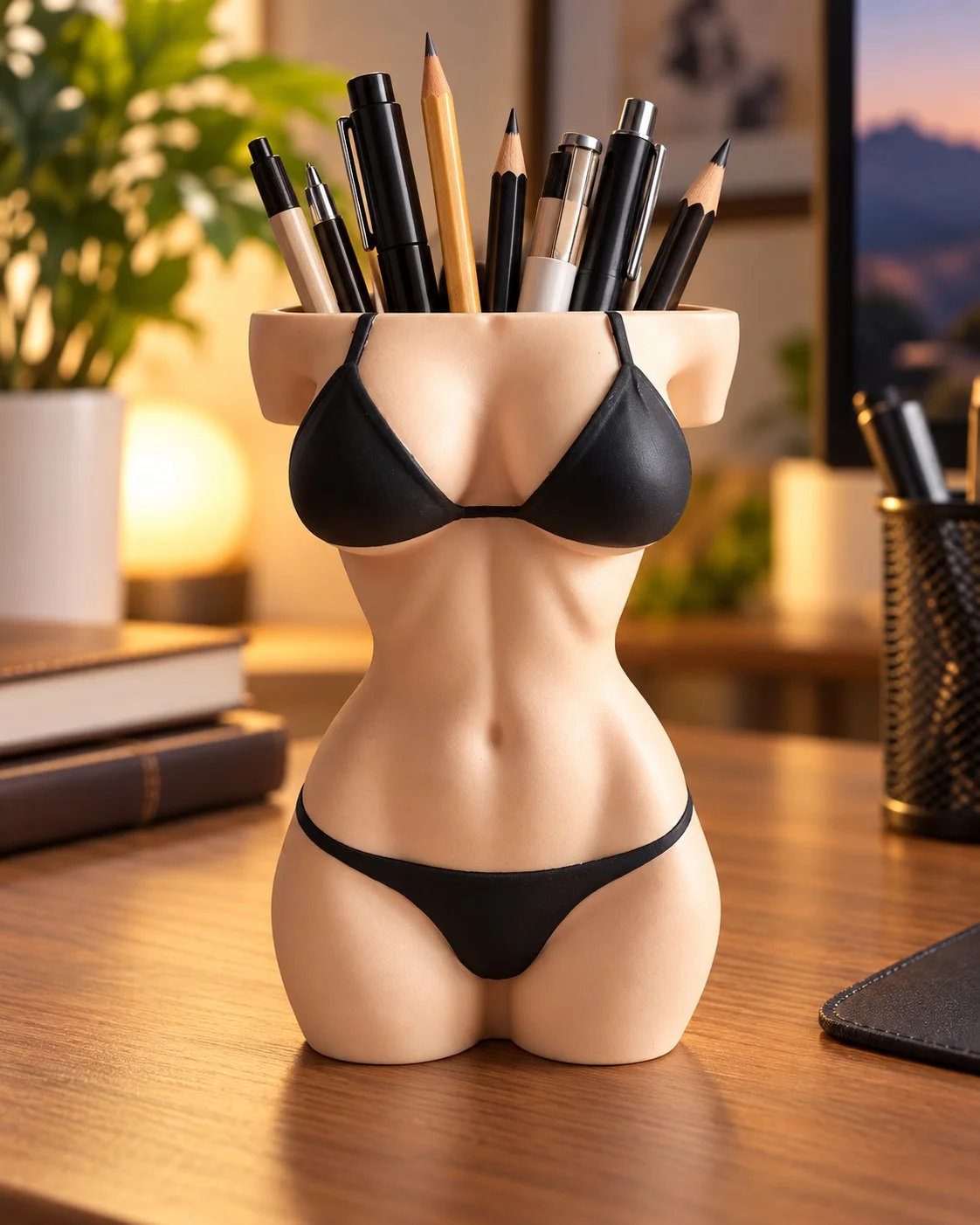 Porta-Lápis Organizador Torso Biquíni – PLA Pintado à Mão (14,7 cm)