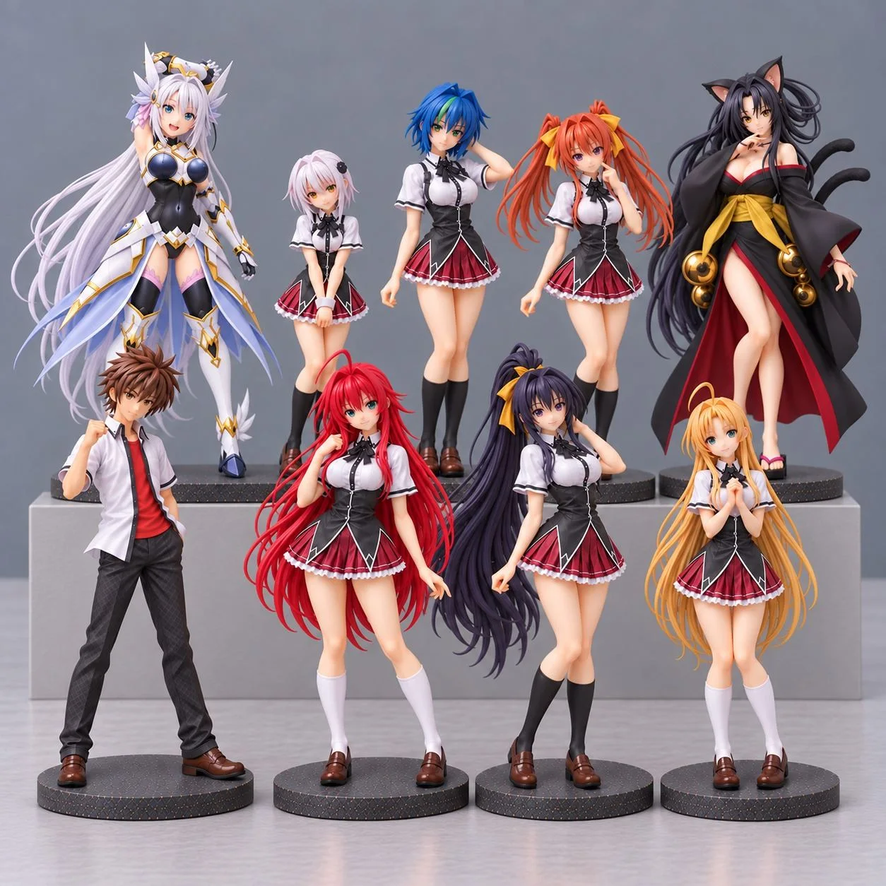 Kit 9 Action Figures High School DxD – Issei, Rias, Akeno e Elenco em Resina (17 cm)